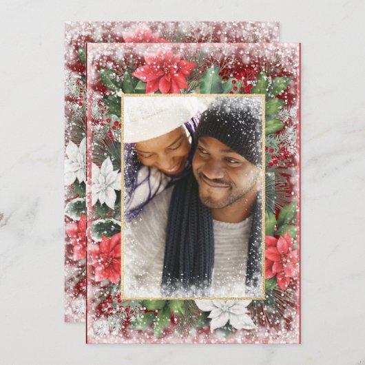 クリスマス フォト カード ホリデー Xmas 赤 季節のカード (正面/裏面)
