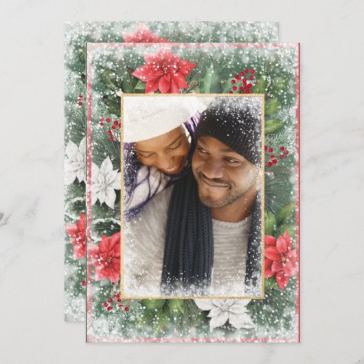 クリスマス フォト カード 冬のグリーン シーズン カード (正面/裏面)