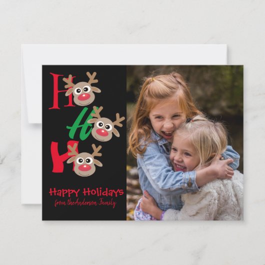 クリスマス フォト ホー ホー ホー カートゥーン トナカイ ブラック (正面)