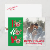 クリスマス フォト ホー ホー ホー カートゥーン トナカイ 緑 (正面/裏面)