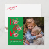 クリスマス フォト ホー ホー ホー ジン鹿 緑色 ユニーク デザイン (正面/裏面)