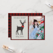 クリスマス フォト モダン フォーク アート トナカイ カード (正面/裏面インサイチュ)