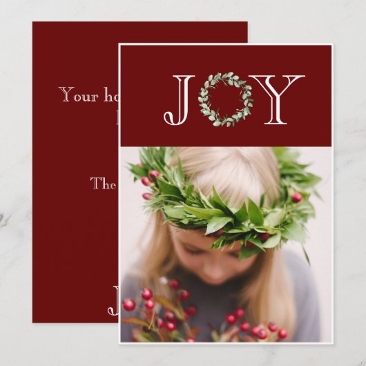 クリスマス フォト レッド ジョイ カード (正面/裏面)