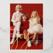 クリスマス フォト ヴァーティカル - スクリプト ゴールド JOY プライド 箔シーズンカード (正面)