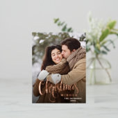 クリスマス フォト 挨拶 ローズゴールド 箔シーズンポストカード (立ち正面)