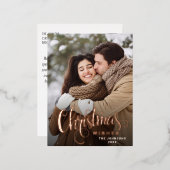 クリスマス フォト 挨拶 ローズゴールド 箔シーズンポストカード (正面/裏面)