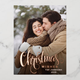 クリスマス フォト 挨拶 ローズゴールド 箔シーズンポストカード