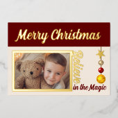クリスマス フォト 飾り 星 ワインレッド 箔シーズンカード (正面)