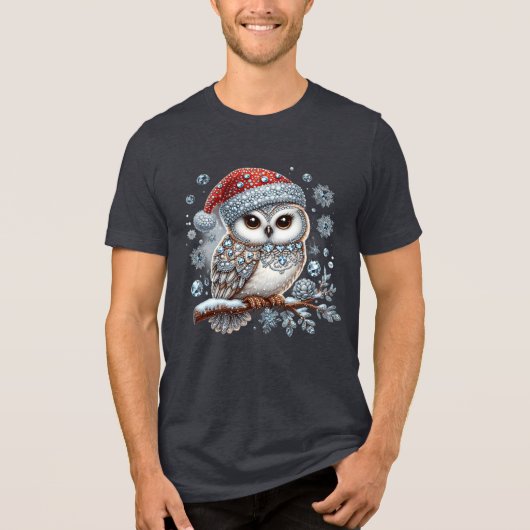 クリスマス・フクロウのメンズTシャツ トライブレンドTシャツ (正面)