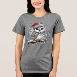 クリスマス・フクロウ・ホリデー女子Tシャツ トライブレンドＴシャツ