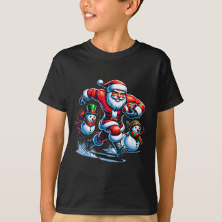 クリスマス フットボール サンタ クリスマスのプレゼント デザイン Tシャツ