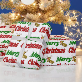 クリスマス フライング リンデュース タイポグラフィ ラッピングペーパー