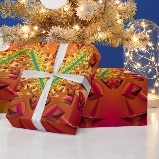 クリスマス~フラクタルパターン金ゴールドグリーンレッド~ ラッピングペーパー (クリスマス)