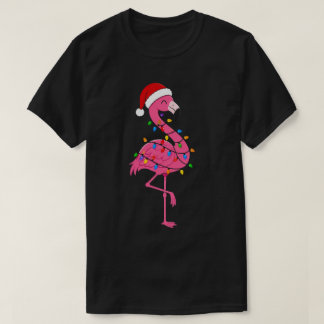 クリスマス フラミンゴ ライト 熱帯の祝日 Tシャツ