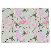 「クリスマス フラミンゴ」大きなホリデー ギフトバッグ (正面)