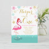 クリスマス·フラミンゴ·誕生日の招待冬雪 招待状 (スタンド正面)