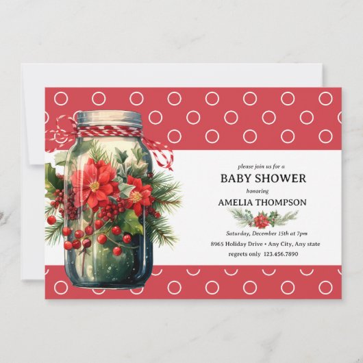 クリスマス フラワーデザイン | ホリデー ベイビーシャワー 招待状 (正面)
