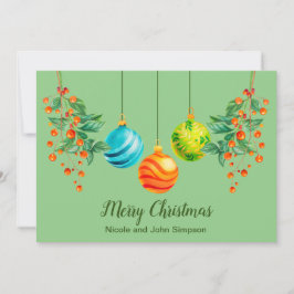 クリスマス フラワーリーフ&オーナメント フラット ホリデー カード