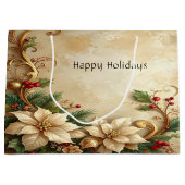 クリスマス フラワー ホリデー ギフト バッグ ラージペーパーバッグ (正面)