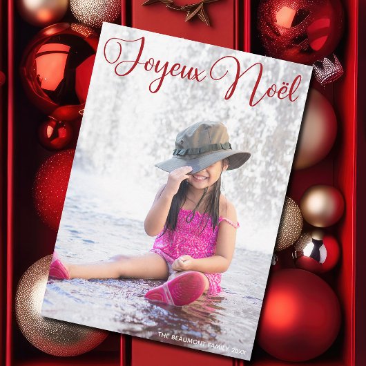 クリスマス フランス家族写真 おしゃれな赤い筆記体