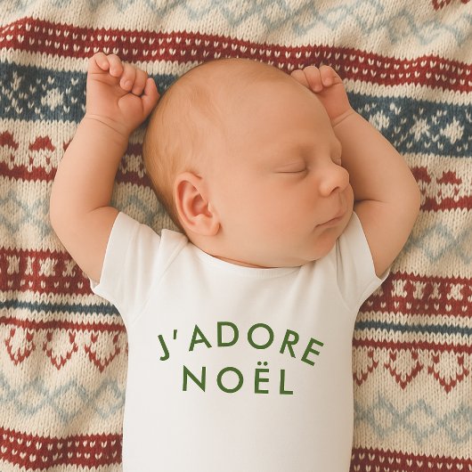 クリスマス フランス語名言アート「J'adore Noel」 ベビーボディスーツ
