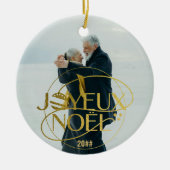 クリスマス フランス語 ジュヨ ノエル 2枚の写真 家族 セラミックオーナメント (正面)