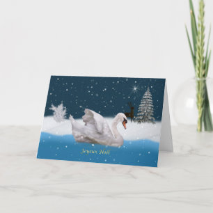 クリスマス、フランス語、白鳥とのSnowy夜 シーズンカード