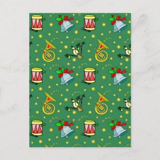 クリスマス、フレンチ・ホルンおよびマゼンタのドラム シーズンポストカード