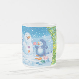 クリスマス·フロスト·マグ、ピンピン·ペンギン、雪だるま。 フロストグラスマグカップ