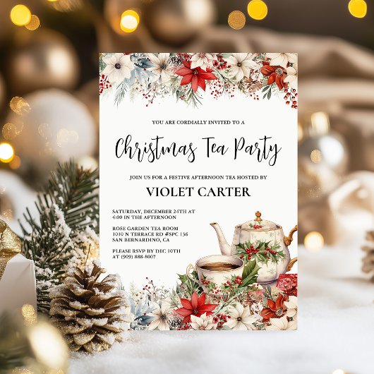 クリスマス フローラル アフタヌーンティー ホリデーパーティー 招待状