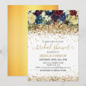 クリスマス フローラル ウィンター ブライダル シャワー ゴールド 招待状 (正面/裏面)