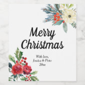 クリスマス フローラル 赤いベリー ワインラベル (シングルラベル)