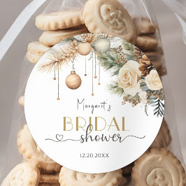 クリスマス ブライダルシャワー ボヘミアンシックな冬の花々 ラウンドシール