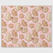 クリスマス ブラウン ジンジャーブレッド メン ハート スター ツリー ピンク ラッピングペーパー (フラット)