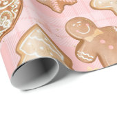 クリスマス ブラウン ジンジャーブレッド メン ハート スター ツリー ピンク ラッピングペーパー (ロールコーナー)