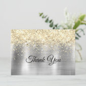 クリスマス ブラシ仕上げ メタル シルバー ゴールド 偽 グリッター サンキューカード (スタンド正面)