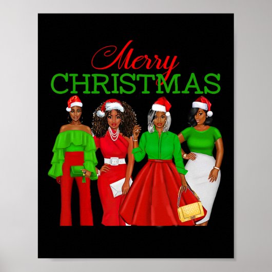 クリスマス ブラックウーマン アフリカ系アメリカ人 サンタ帽子 P ポスター (正面)
