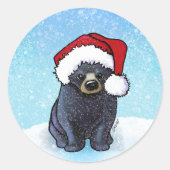 クリスマス ブラックベアの子 ラウンドシール (正面)