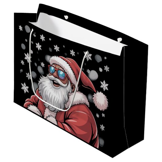 クリスマス ブラック アフリカ系アメリカ人 サンタ クリスマス ラージペーパーバッグ (正面アングル)