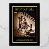 クリスマス ブラック＆ゴールド シンプル モダン フォト 箔シーズンカード (正面)