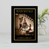 クリスマス ブラック＆ゴールド シンプル モダン フォト 箔シーズンカード (立ち正面)