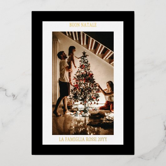 クリスマス ブラック ゴールド シンプル モダン フォト 箔シーズンカード (正面)