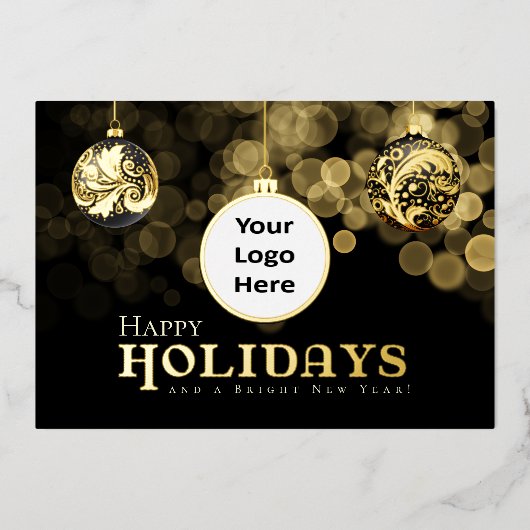 クリスマス ブラック ゴールド ビジネス ハッピー ホリデーズ 箔シーズンカード (正面)