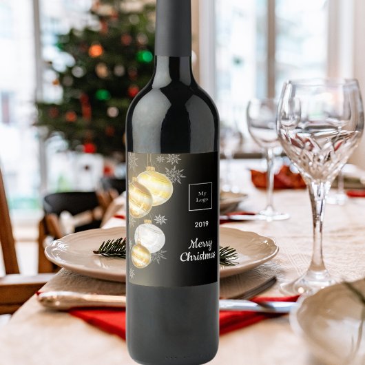 クリスマス ブラック ゴールド 宝玉 チーム フォト ロゴ ワインラベル