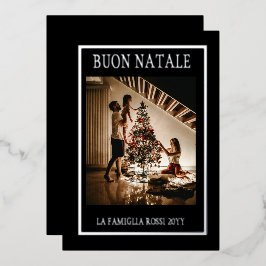 クリスマス ブラック＆シルバー シンプル モダン フォト 箔シーズンカード