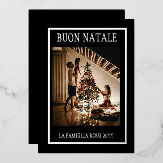 クリスマス ブラック＆シルバー シンプル モダン フォト 箔シーズンカード