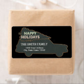 クリスマス·ブラック·バックグラウンド·カー(木付き) ラベル (インサイチュ)