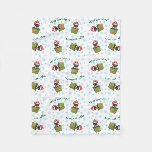 クリスマス·ブラック·ラボ フリースブランケット (正面)