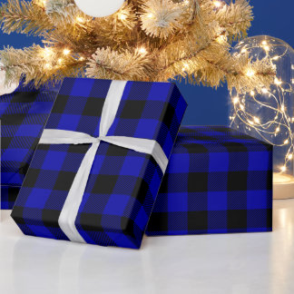 クリスマス ブラック ロイヤルブルー バッファロー チェック ラッピングペーパー