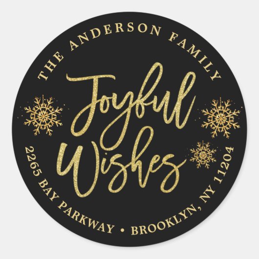 クリスマス ブラック 偽金 ホリデー 返信住所ラベル 楽しい ラウンドシール (正面)